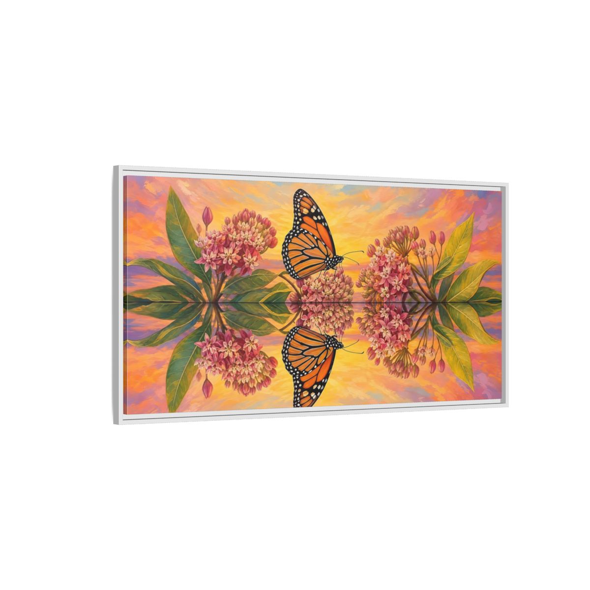 Side Mockup 3. Nature Monarch Butterfly Orange Butterfly Sunset shown as stretched canvas wall art