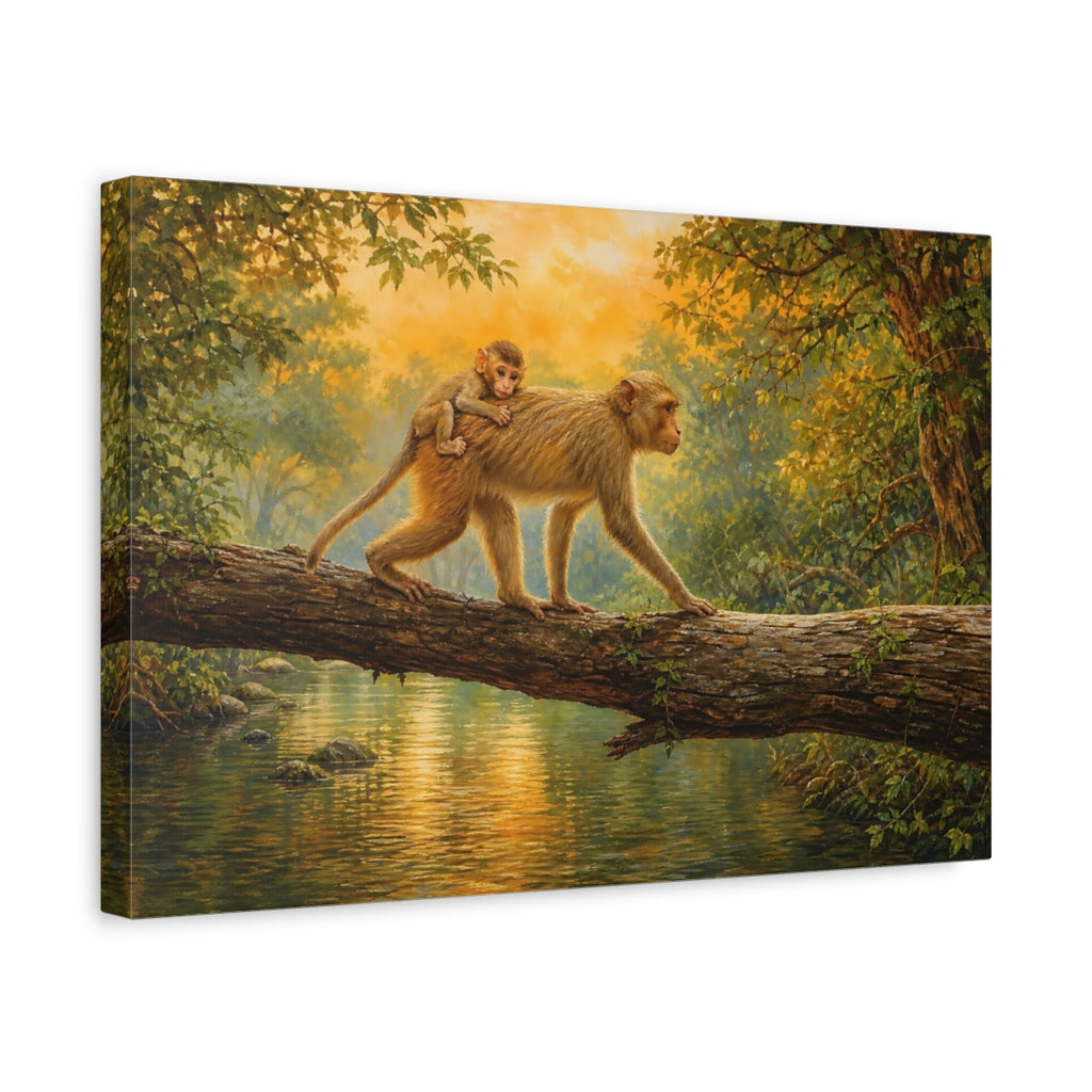 Side Mockup 4. Nature Monkeys Golden Forest shown as canvas print