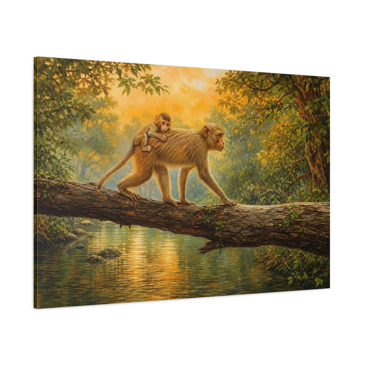 Side Mockup 1. Nature Monkeys Golden Forest shown as canvas print