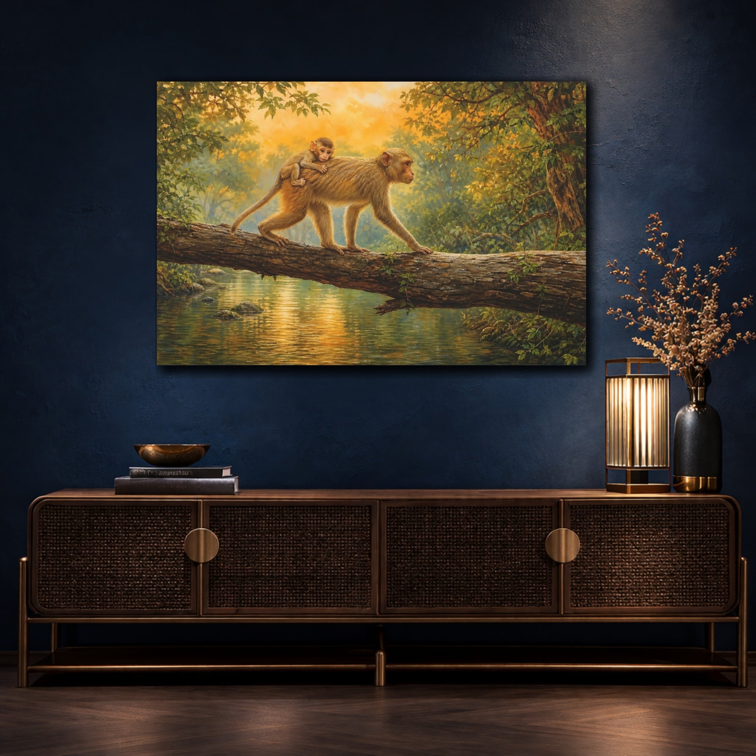 Mockup 4. Nature Monkeys Golden Forest shown as canvas print