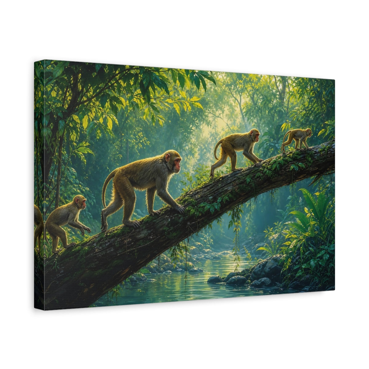 Side Mockup 4. Nature Monkeys Green Jungle Monkeys shown as stretched canvas wall art