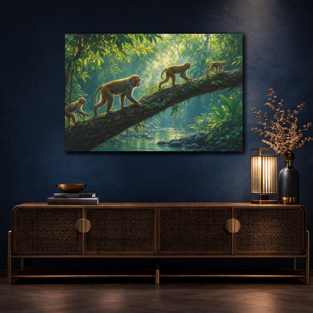 Mockup 4. Nature Monkeys Green Jungle Monkeys shown as stretched canvas wall art