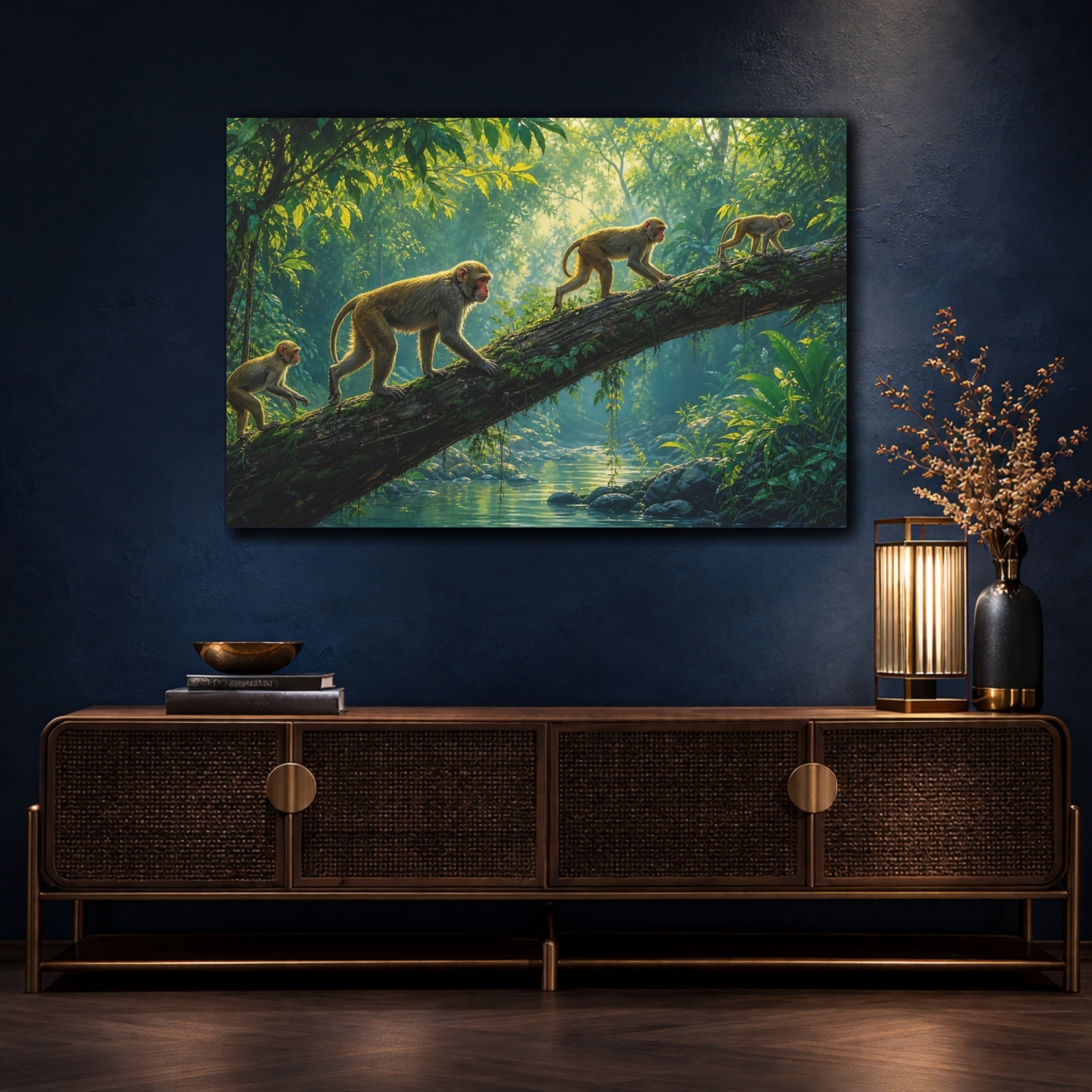 Mockup 4. Nature Monkeys Green Jungle Monkeys shown as stretched canvas wall art