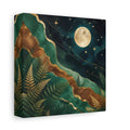 Side Mockup 2. Nature Moon And Ferns Emerald Gold Nature shown as stretched canvas wall art