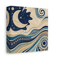 Side Mockup 2. Nature Moon Waves Blue And Beige shown as stretched canvas wall art