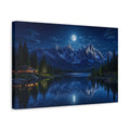 Side Mockup 4. Nature Moonlit Mountains Blue Night Mountains shown as stretched canvas wall art