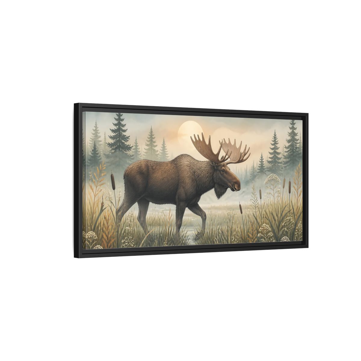 Side Mockup 2. Nature Moose Moose Landscape shown as stretched canvas wall art