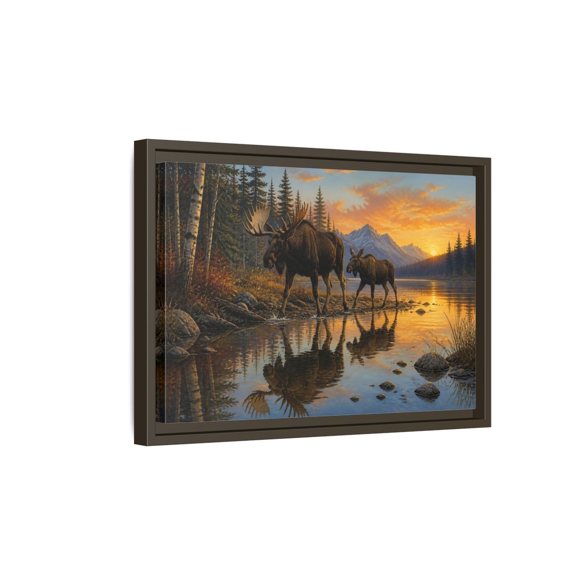 Side Mockup 5. Nature Moose Moose Sunset shown as stretched canvas wall art