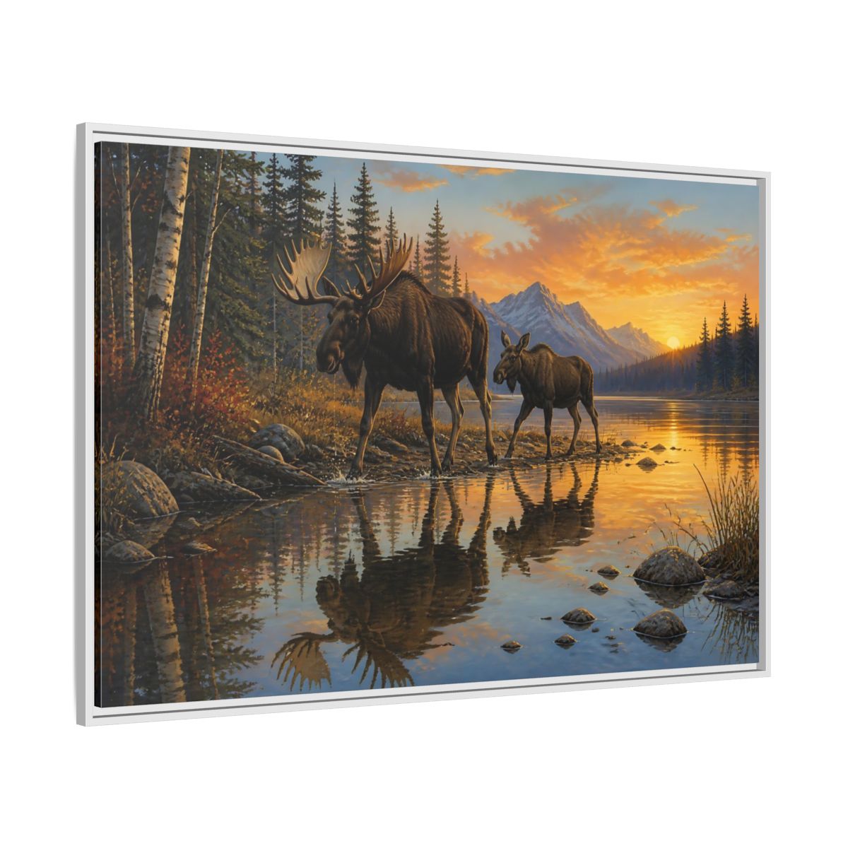 Side Mockup 7. Nature Moose Moose Sunset shown as stretched canvas wall art