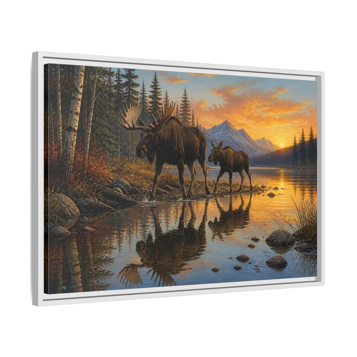 Side Mockup 10. Nature Moose Moose Sunset shown as stretched canvas wall art