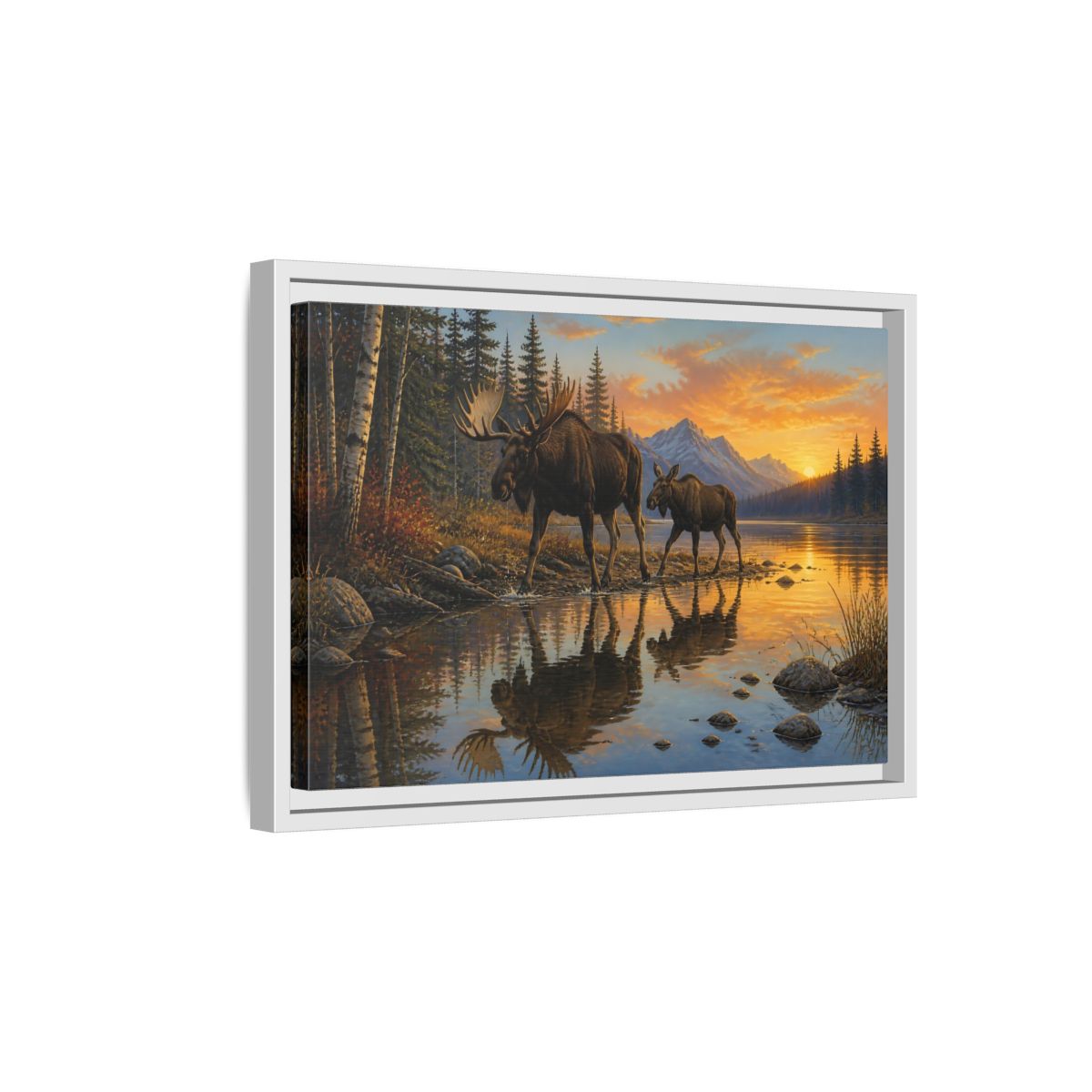 Side Mockup 4. Nature Moose Moose Sunset shown as stretched canvas wall art