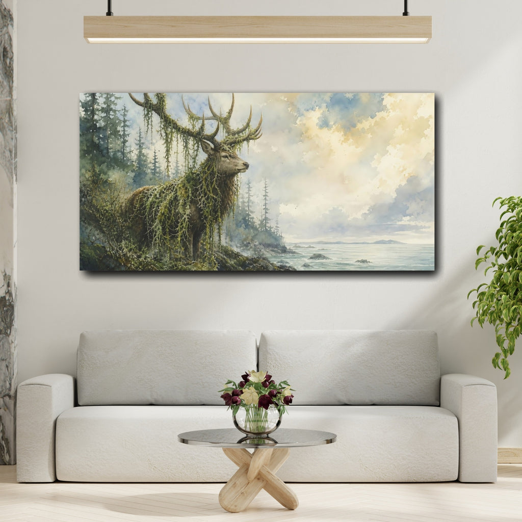 Mockup 2. Nature Moss Stag Moss Stag Coastal shown as stretched canvas wall art
