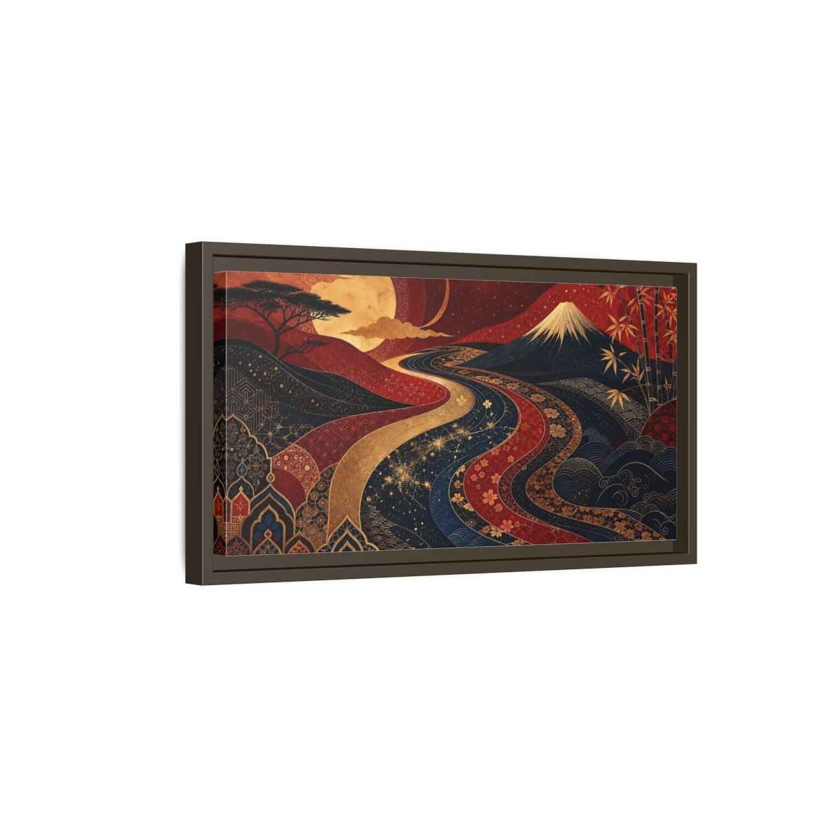 Side Mockup 7. Nature Mount Fuji Red Gold Landscape shown as stretched canvas wall art