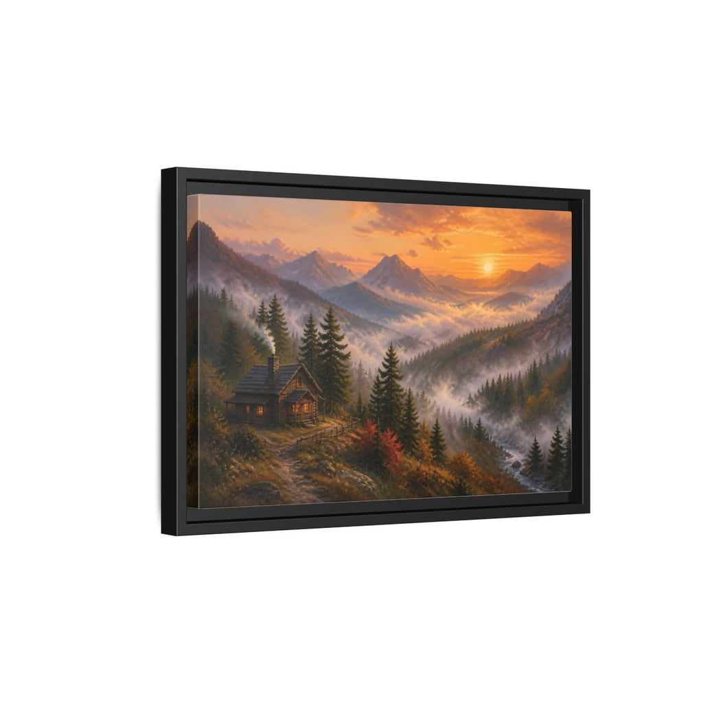 Side Mockup 6. Nature Mountain Cabin Autumn Mountain shown as stretched canvas wall art