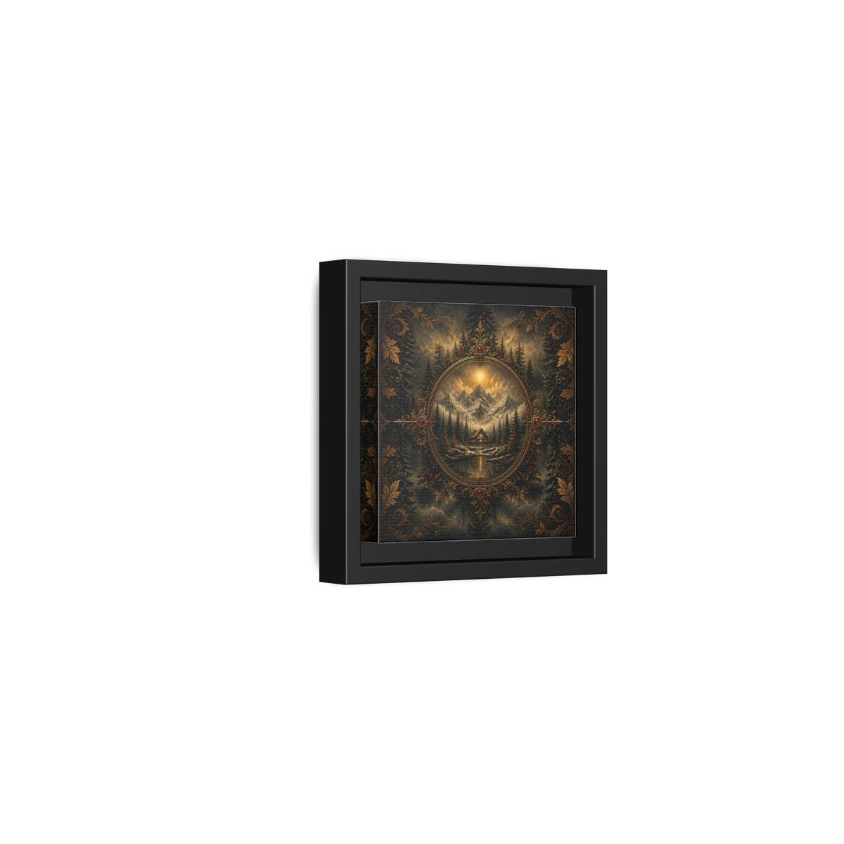 Side Mockup 24. Nature Mountain Cabin Mountain Cabin Gold shown as stretched canvas wall art