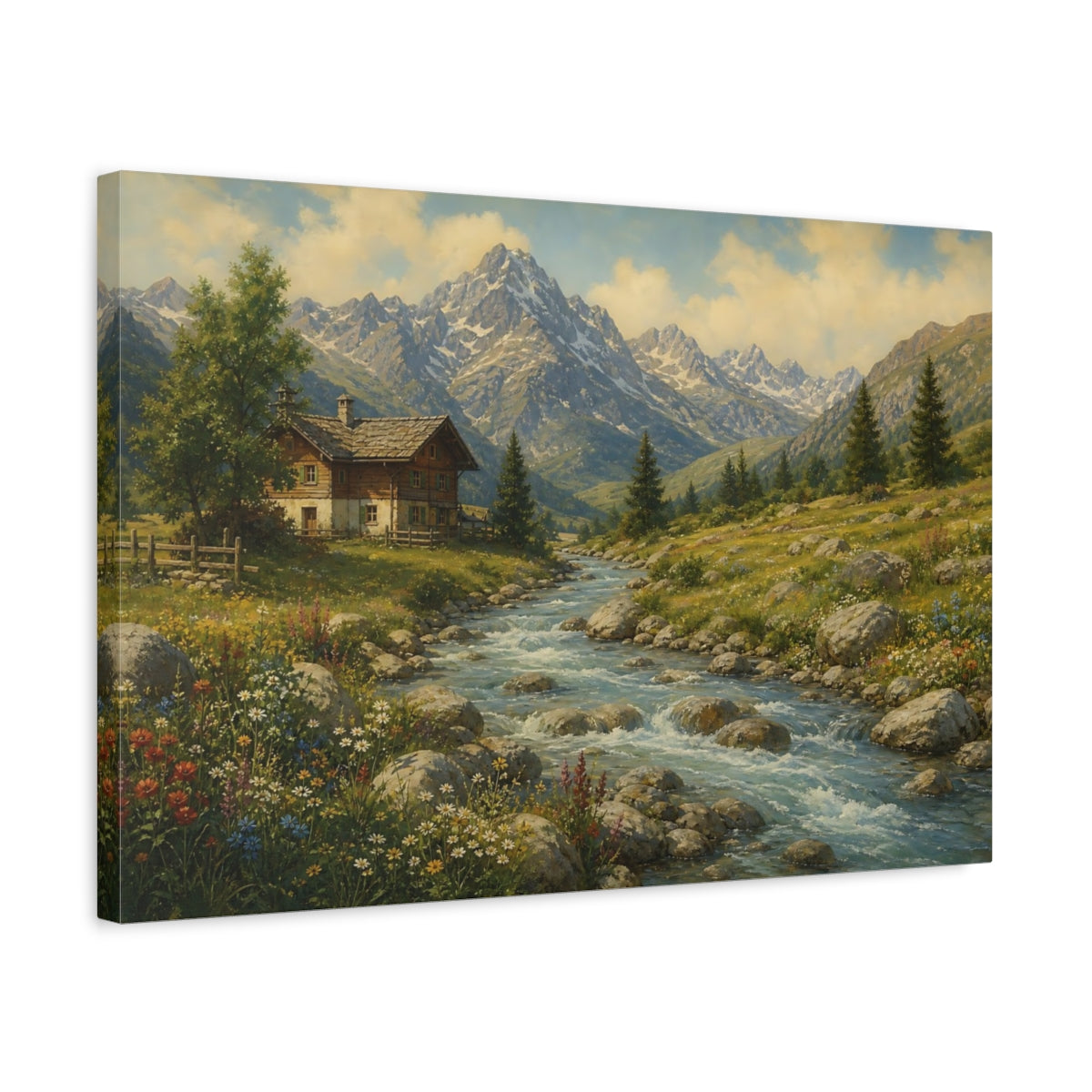 Side Mockup 3. Nature Mountain Cabin Mountain Cabin Landscape shown as canvas print