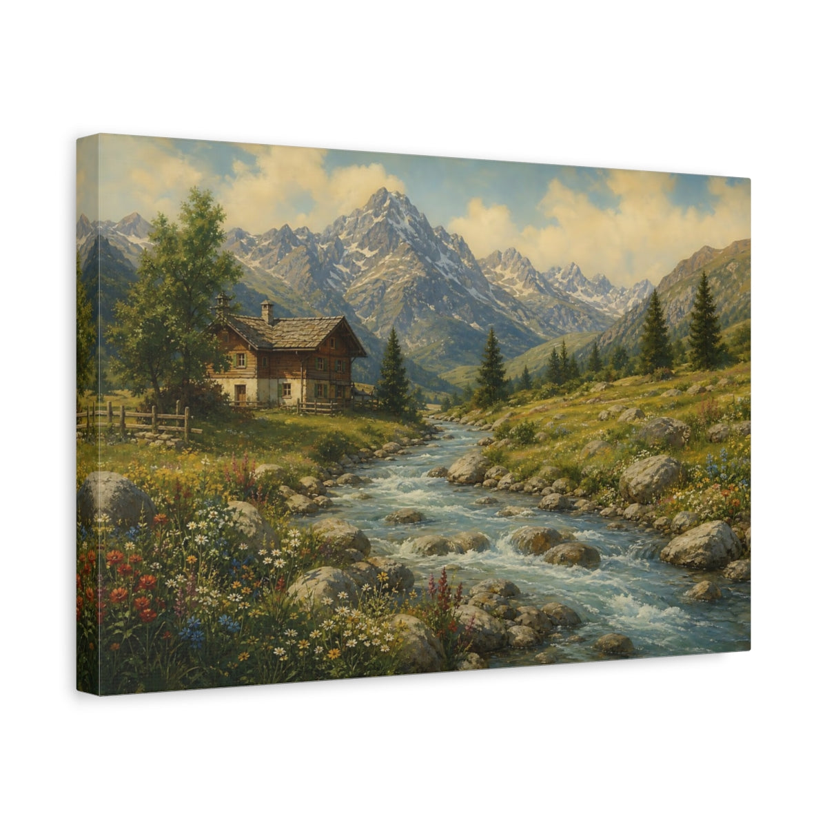 Side Mockup 4. Nature Mountain Cabin Mountain Cabin Landscape shown as canvas print