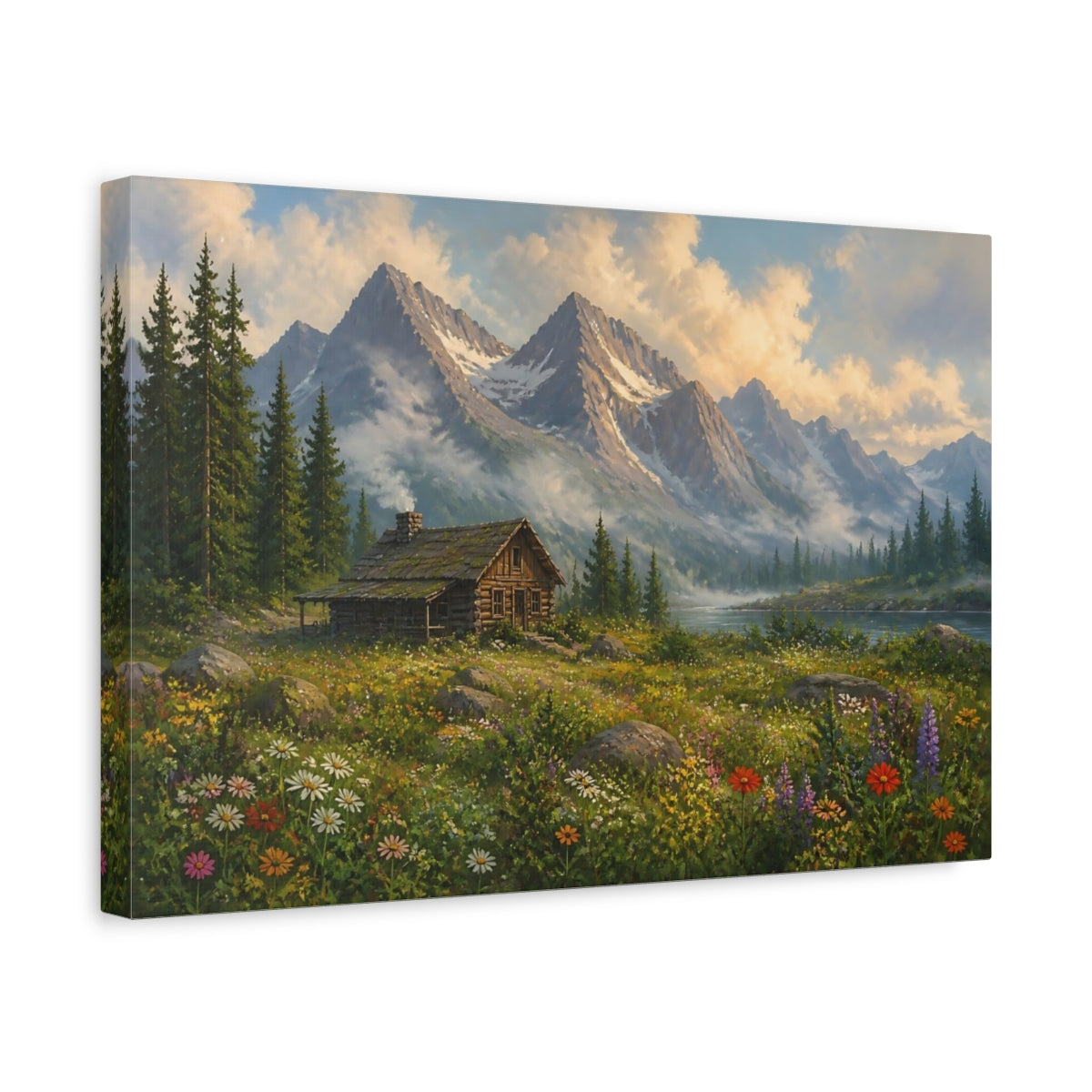 Side Mockup 4. Nature Mountain Cabin Mountain Cabin Landscape shown as canvas print