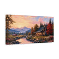 Side Mockup 3. Nature Mountain Cabin Sunset Landscape shown as stretched canvas wall art