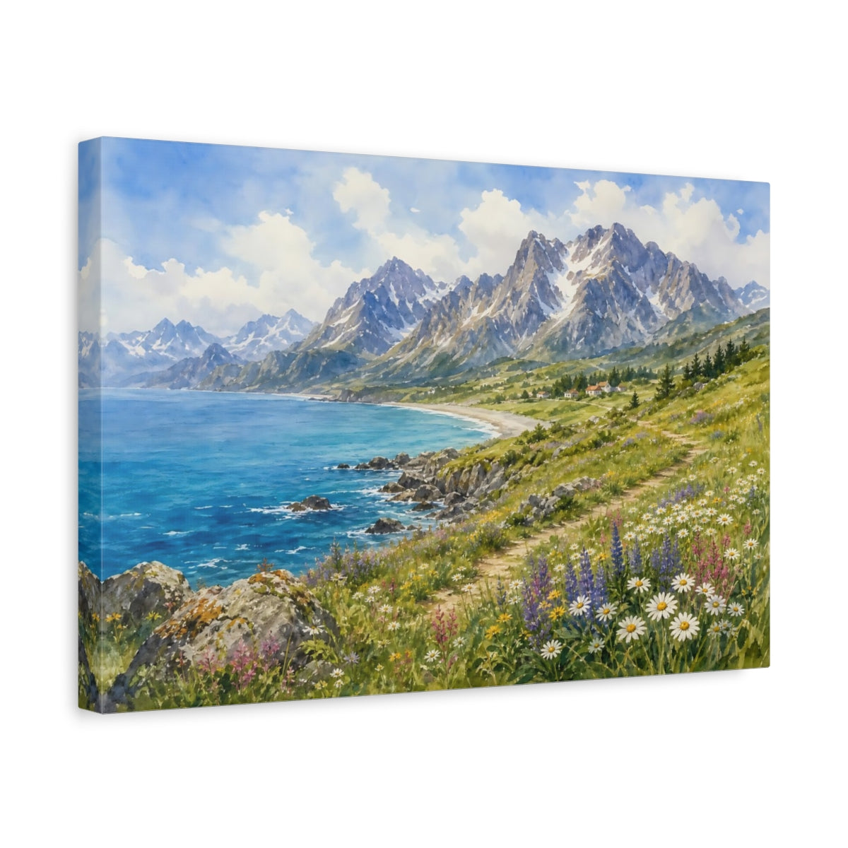 Side Mockup 4. Nature Mountain Coast Mountain Coast shown as stretched canvas wall art