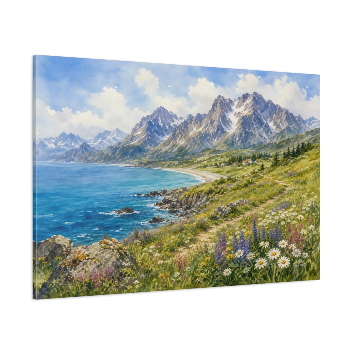 Side Mockup 1. Nature Mountain Coast Mountain Coast shown as stretched canvas wall art