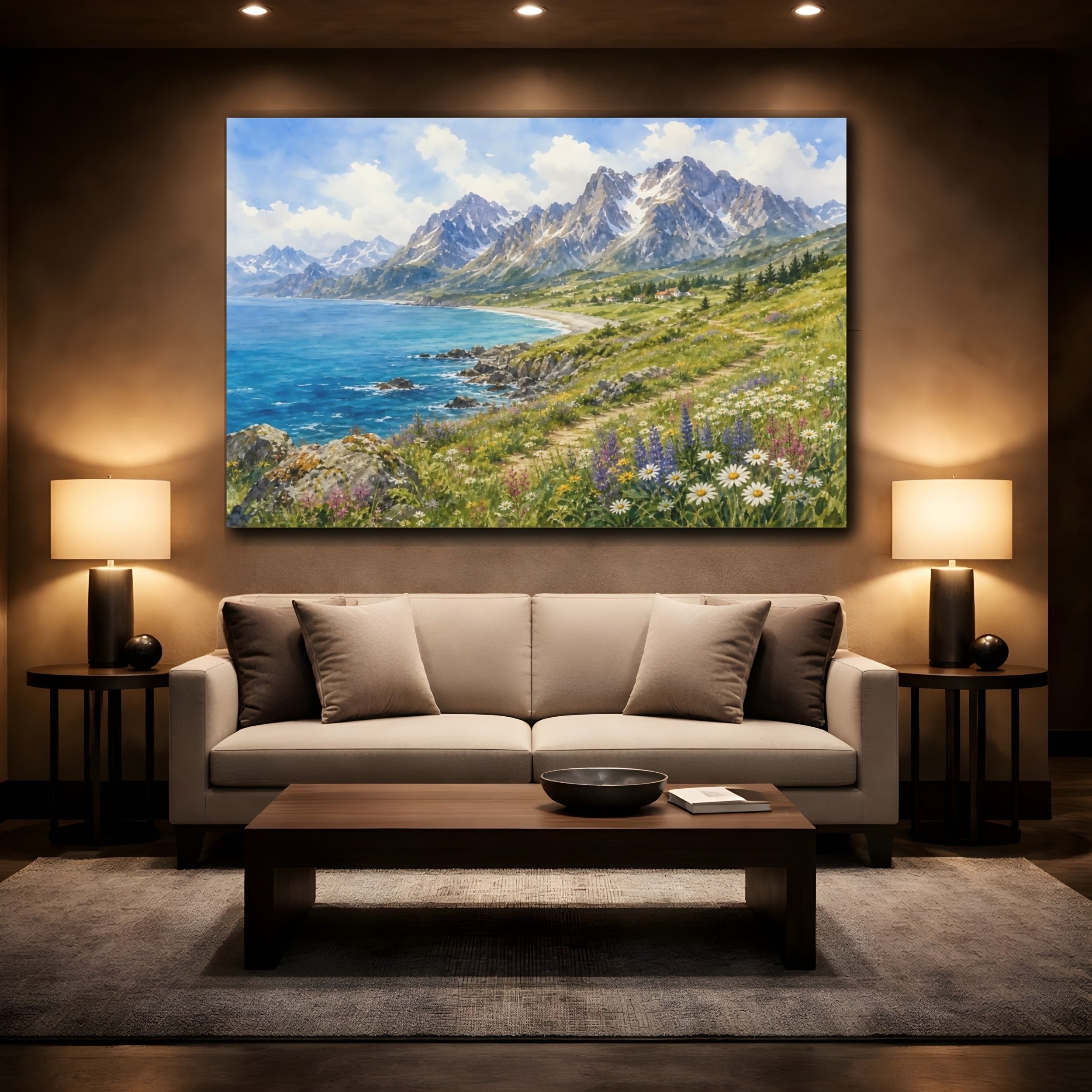 Mockup 2. Nature Mountain Coast Mountain Coast shown as stretched canvas wall art