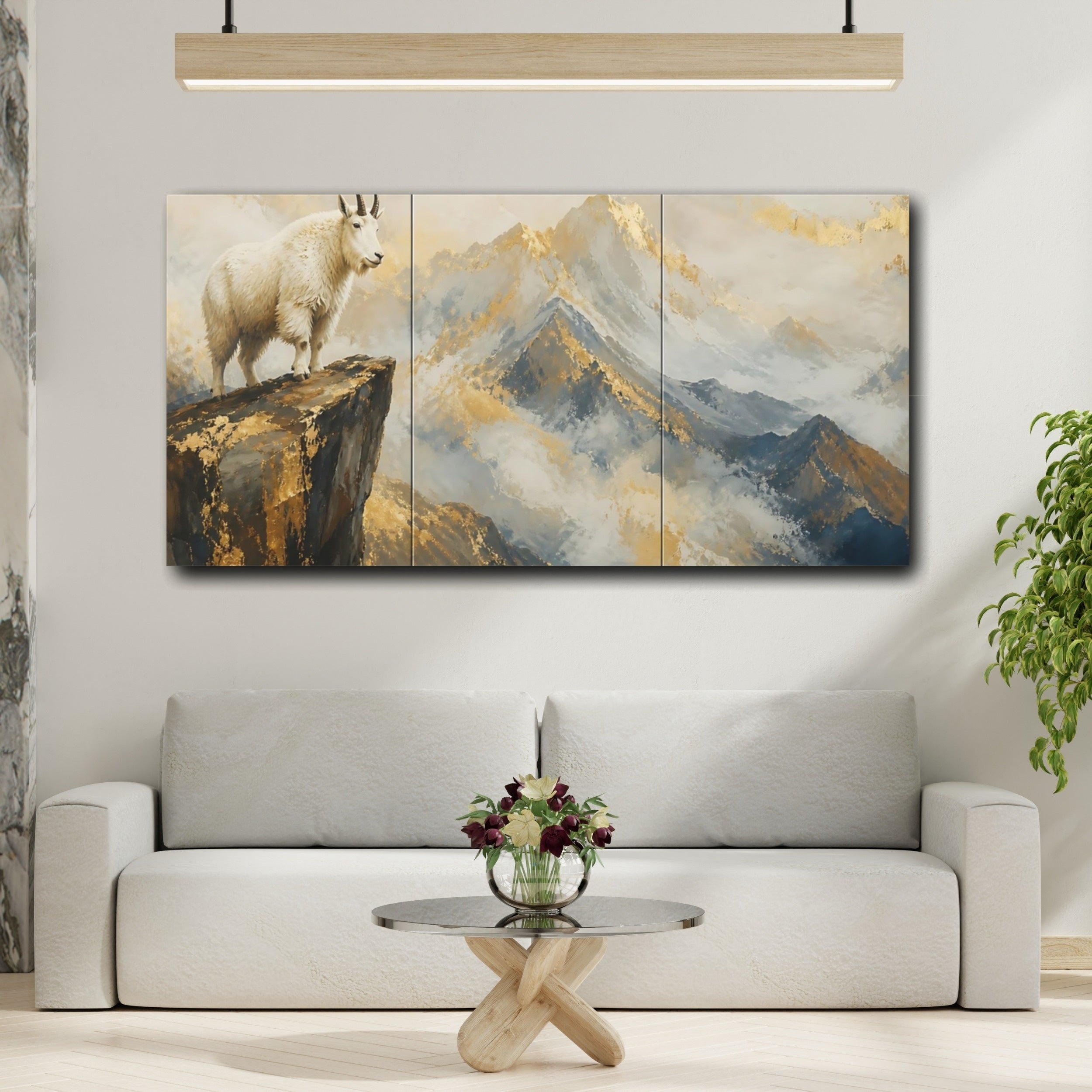 Mockup 2. Nature Mountain Goat Gold Mountain Goat shown as stretched canvas wall art