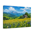 Side Mockup 4. Nature Mountain House Mountain House Meadow shown as stretched canvas wall art