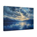 Side Mockup 4. Nature Mountain Lake Blue And Gold Landscape shown as canvas print