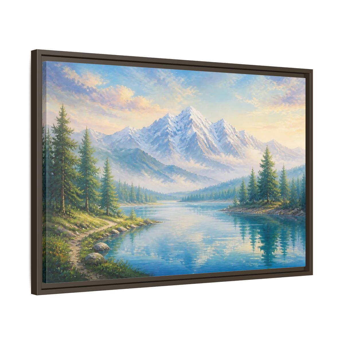 Side Mockup 11. Nature Mountain Lake Blue Green Landscape shown as stretched canvas wall art