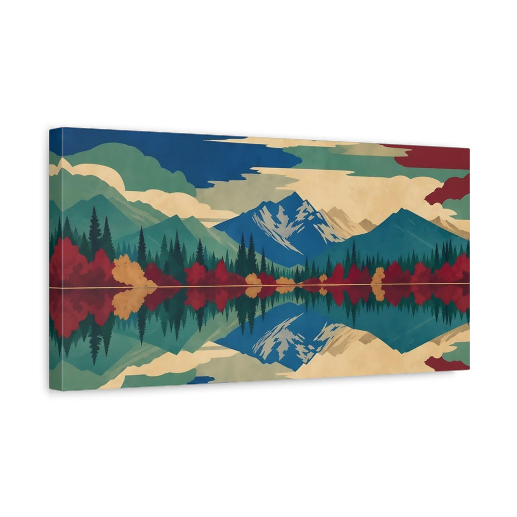 Side Mockup 3. Nature Mountain Lake Colorful Mountain Lake shown as stretched canvas wall art