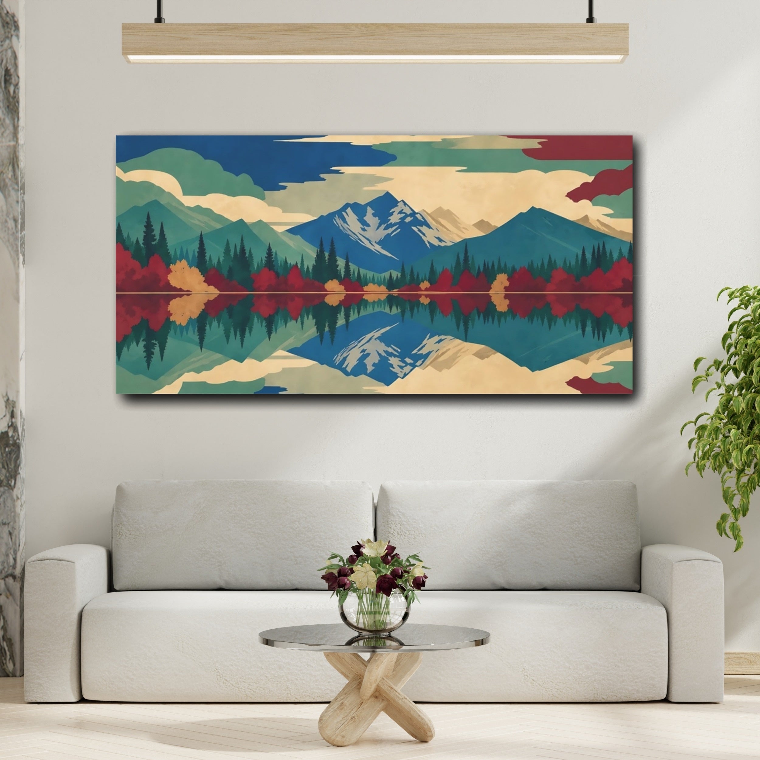 Mockup 2. Nature Mountain Lake Colorful Mountain Lake shown as stretched canvas wall art