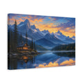 Side Mockup 4. Nature Mountain Lake Orange Blue Landscape shown as stretched canvas wall art