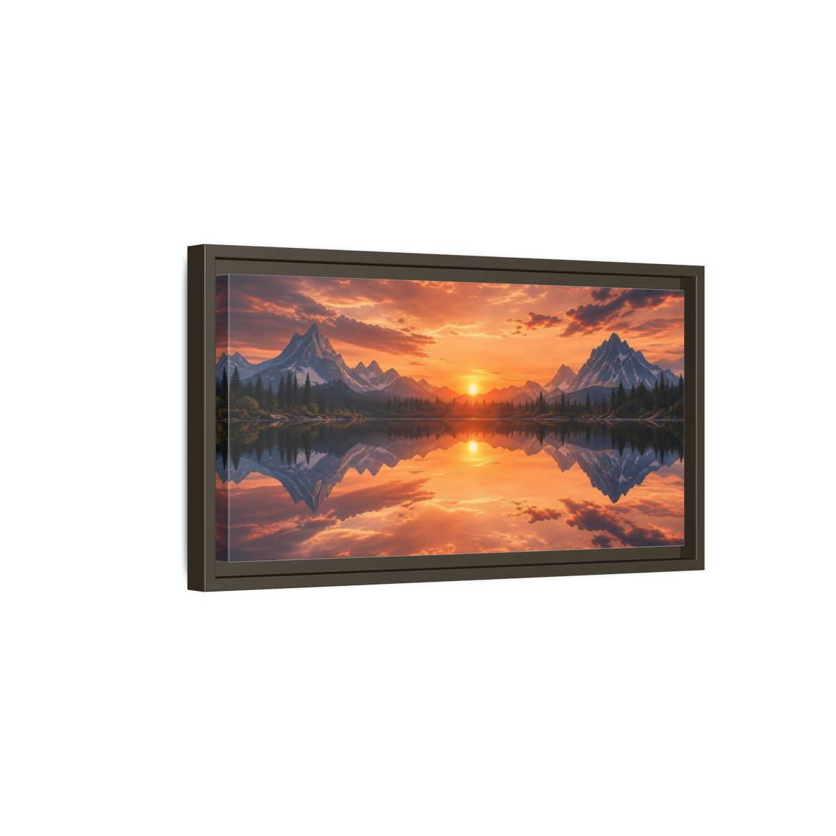 Side Mockup 7. Nature Mountain Lake Orange Sunset Landscape shown as stretched canvas wall art