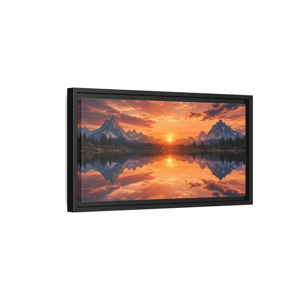 Side Mockup 8. Nature Mountain Lake Orange Sunset Landscape shown as stretched canvas wall art