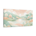 Side Mockup 3. Nature Mountain Lake Pastel Landscape shown as stretched canvas wall art