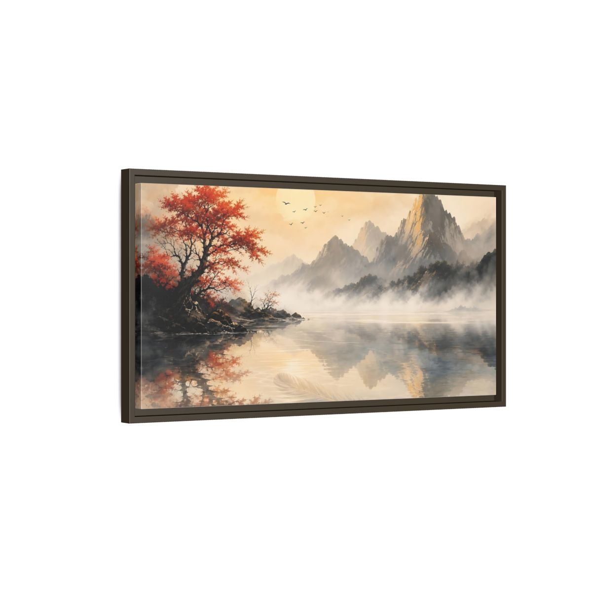 Main Mockup. Nature Mountain Lake Red Autumn Landscape shown as stretched canvas wall art