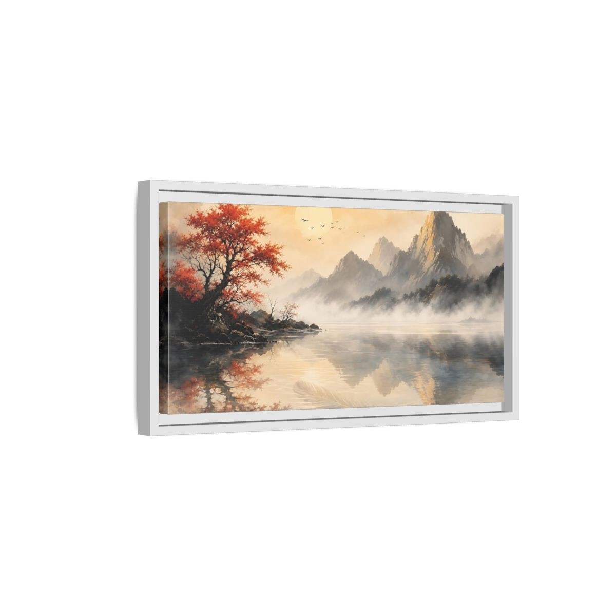 Side Mockup 6. Nature Mountain Lake Red Autumn Landscape shown as stretched canvas wall art