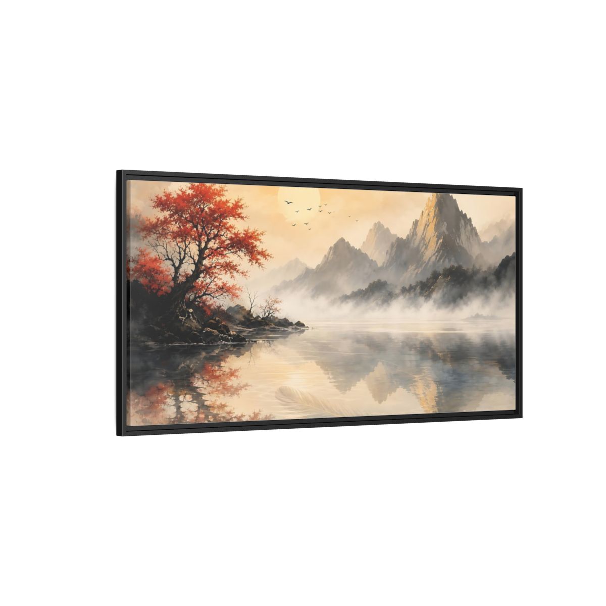 Side Mockup 5. Nature Mountain Lake Red Autumn Landscape shown as stretched canvas wall art