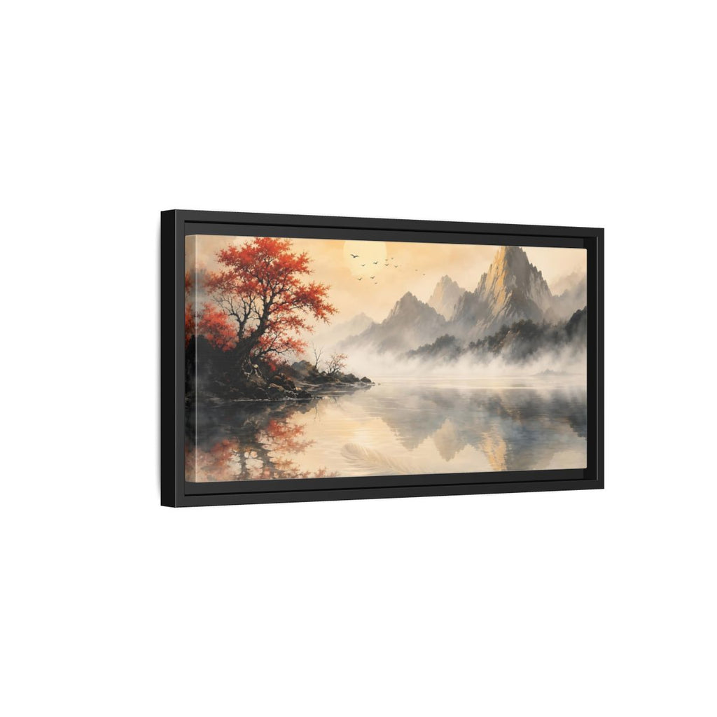 Side Mockup 8. Nature Mountain Lake Red Autumn Landscape shown as stretched canvas wall art
