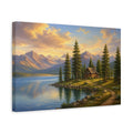 Side Mockup 4. Nature Mountain Lake Mountain Lake Sunset shown as stretched canvas wall art