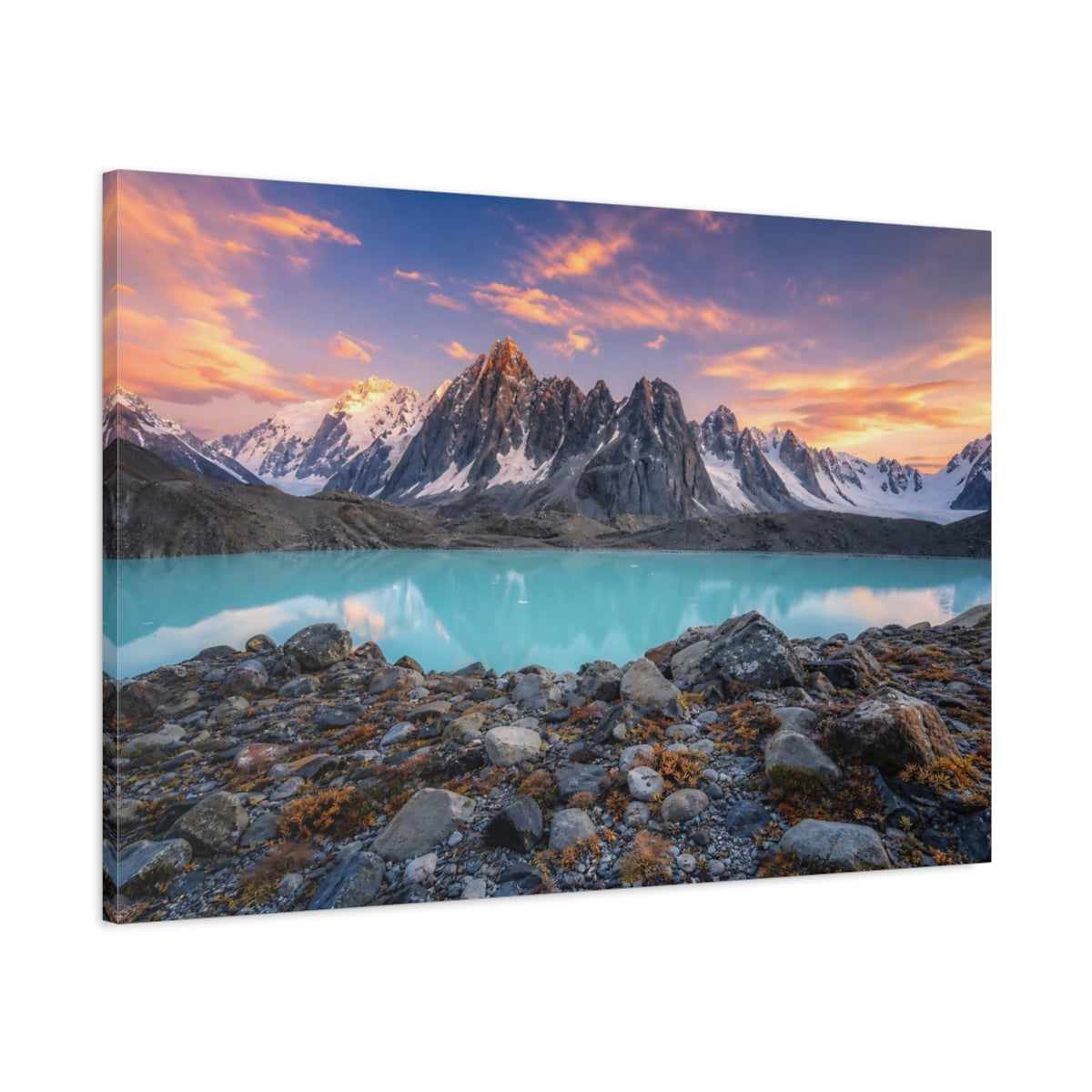 Main Mockup. Nature Mountain Lake Turquoise Lake Mountains shown as stretched canvas wall art