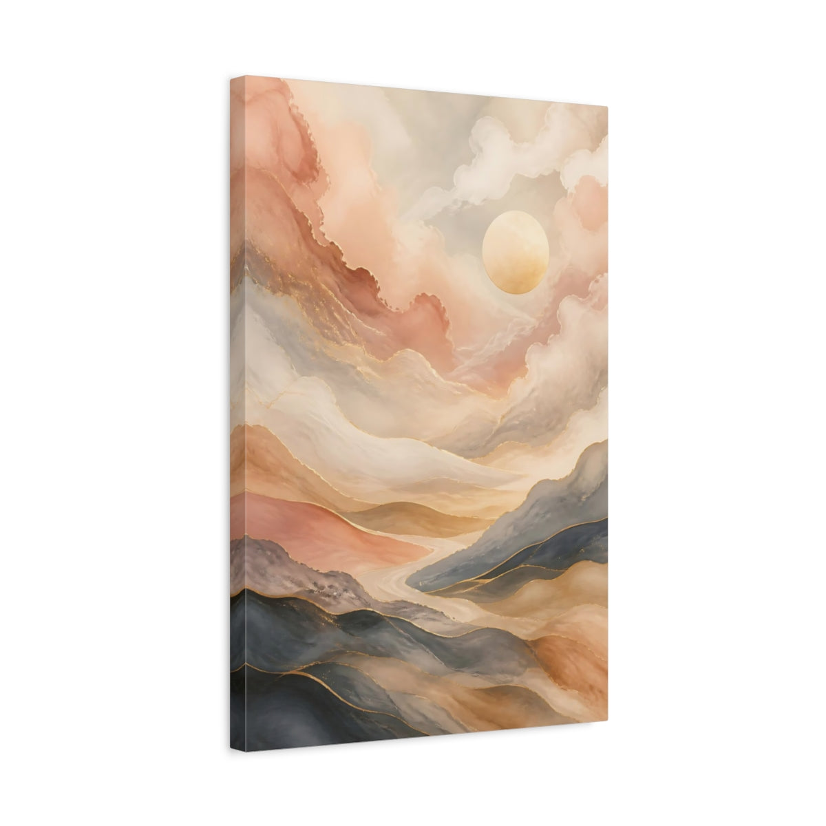 Side Mockup 3. Nature Mountain Landscape Abstract Mountain shown as stretched canvas wall art