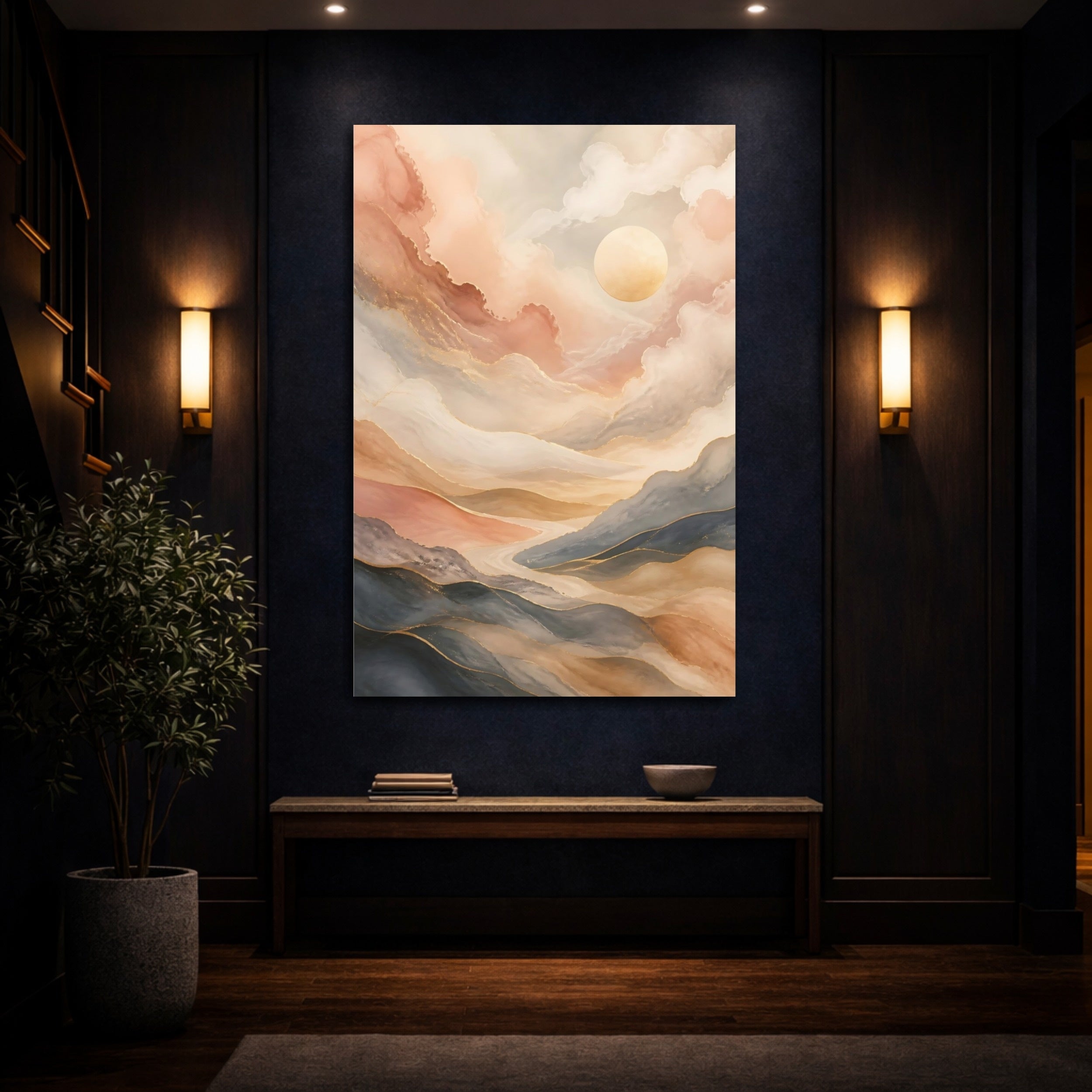 Mockup 4. Nature Mountain Landscape Abstract Mountain shown as stretched canvas wall art