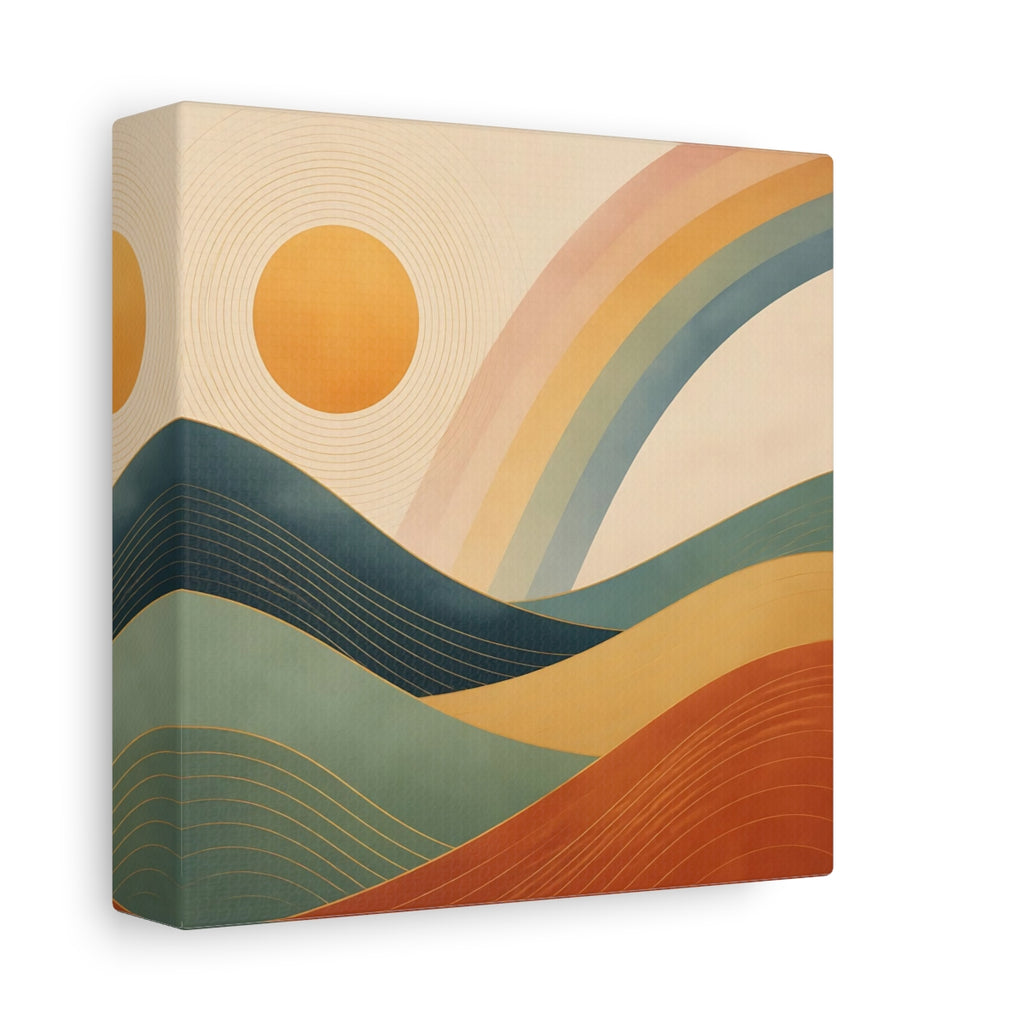 Side Mockup 2. Nature Mountain Landscape Earthy Rainbow Landscape shown as stretched canvas wall art