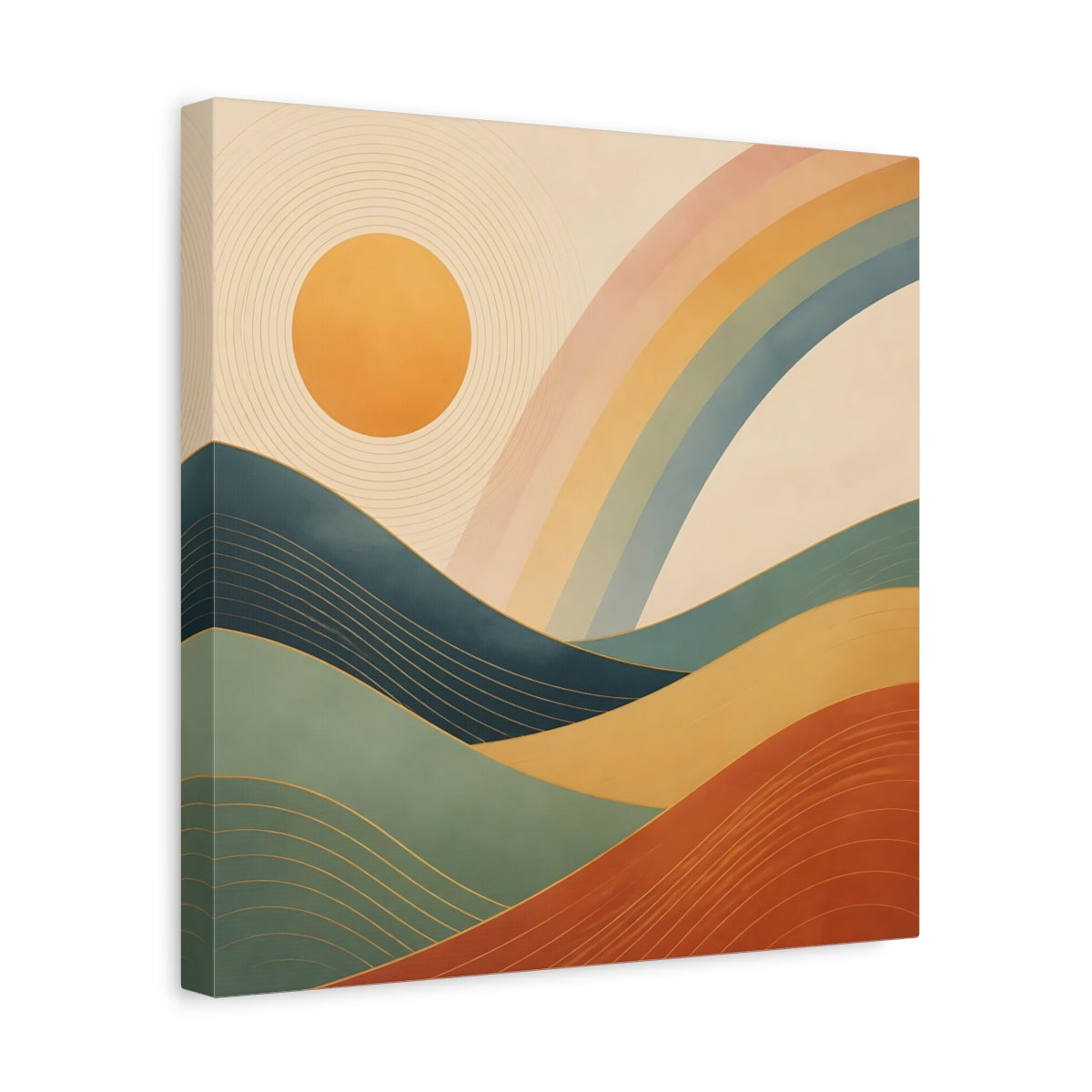 Side Mockup 7. Nature Mountain Landscape Earthy Rainbow Landscape shown as stretched canvas wall art