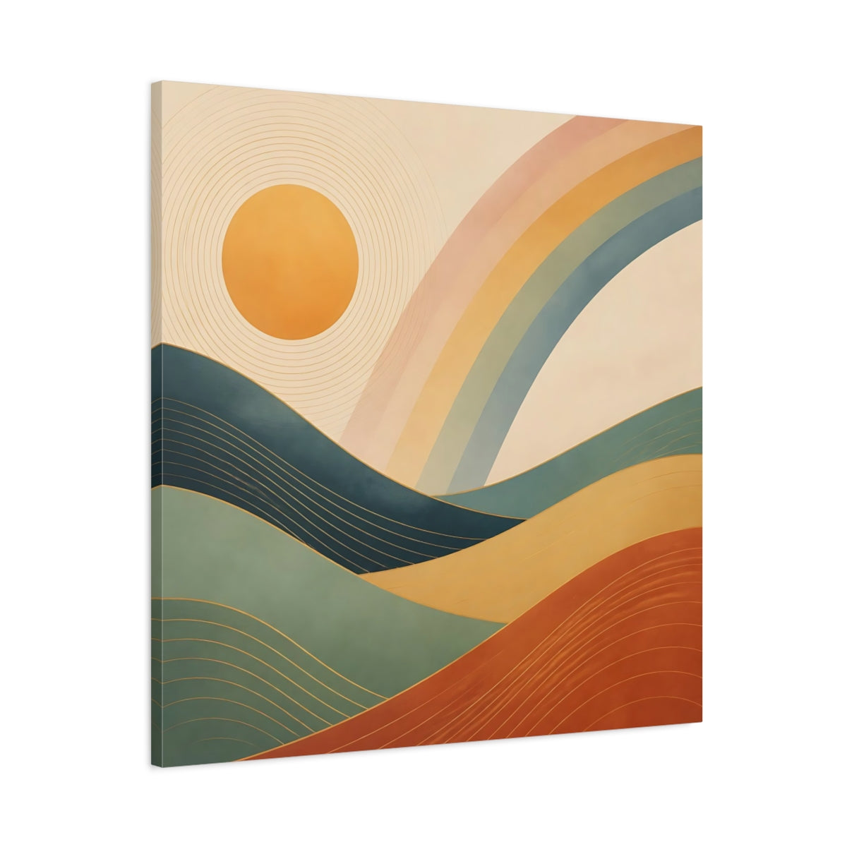 Main Mockup. Nature Mountain Landscape Earthy Rainbow Landscape shown as stretched canvas wall art