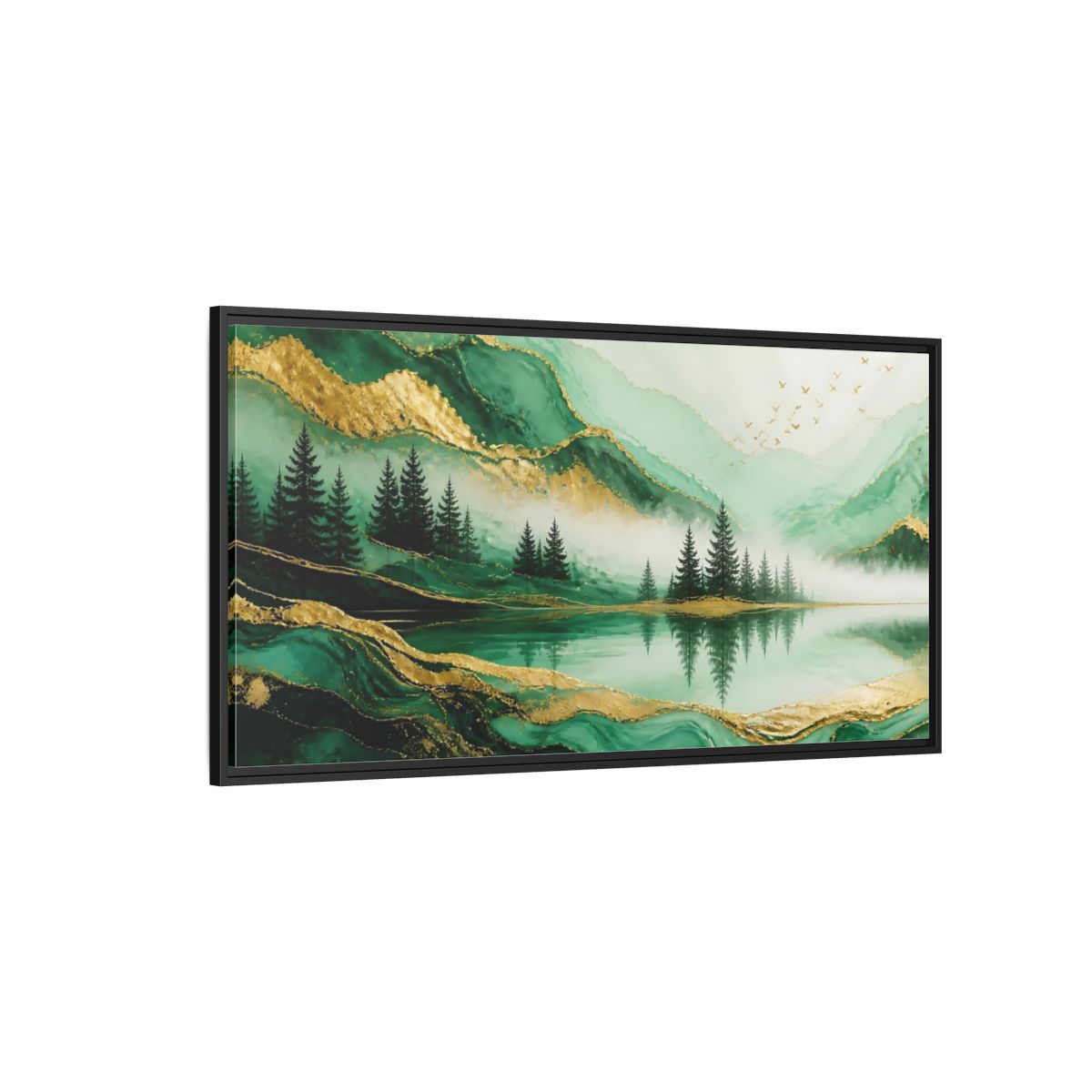Side Mockup 5. Nature Mountain Landscape Green Gold Landscape shown as stretched canvas wall art