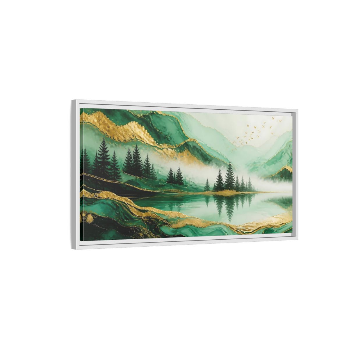 Side Mockup 1. Nature Mountain Landscape Green Gold Landscape shown as stretched canvas wall art