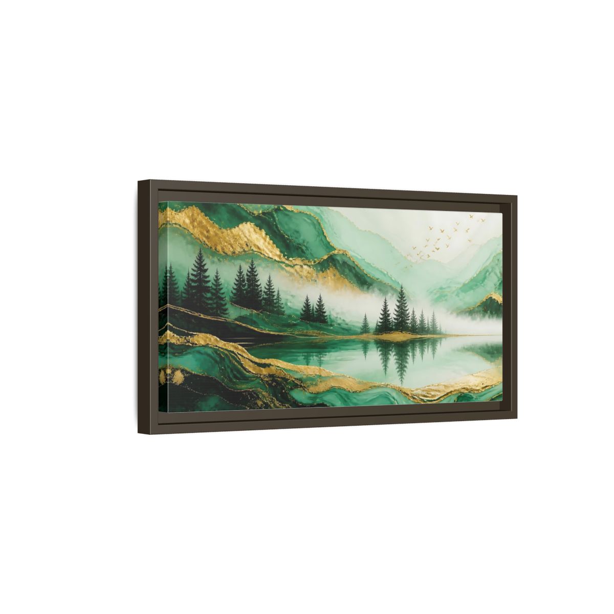 Side Mockup 7. Nature Mountain Landscape Green Gold Landscape shown as stretched canvas wall art